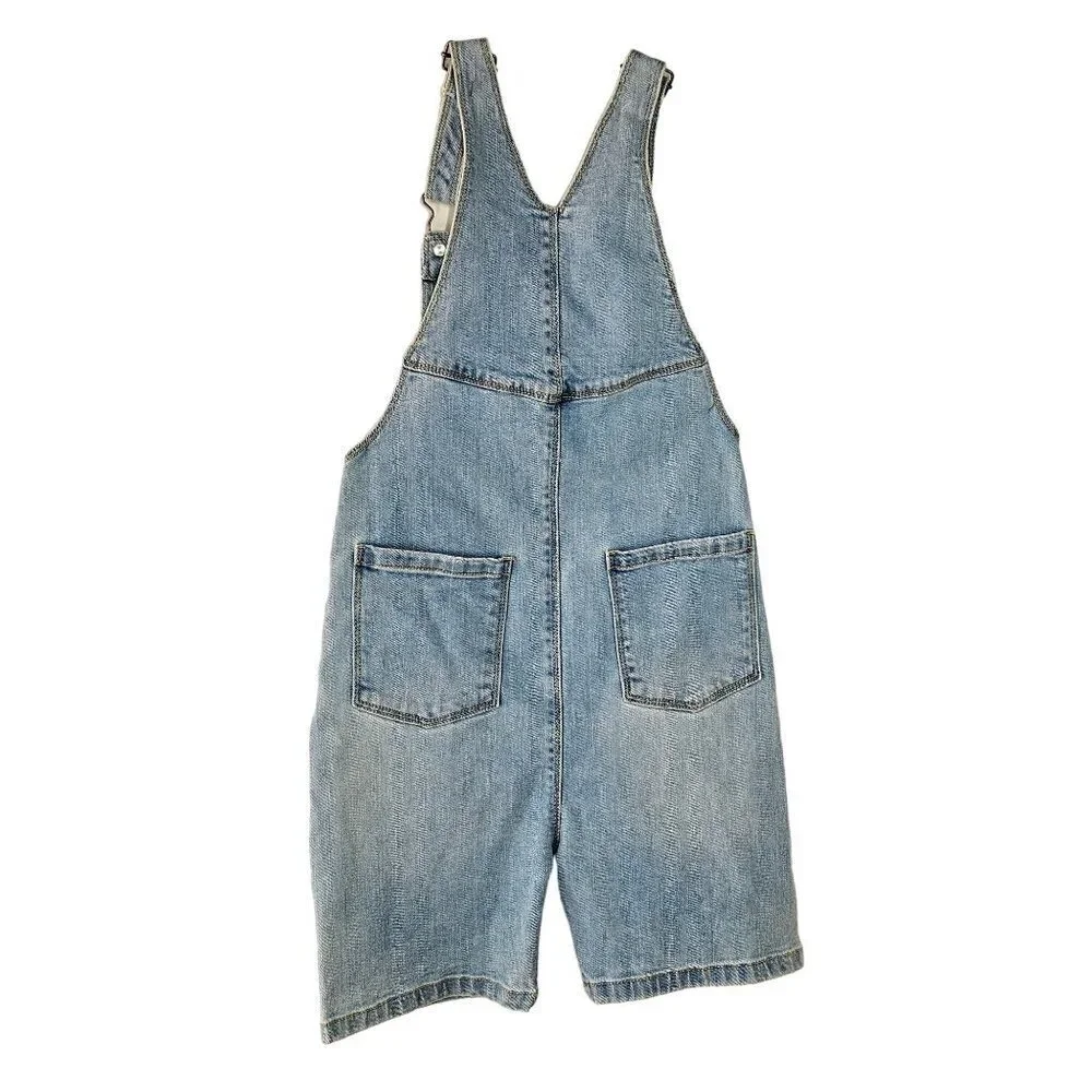 Jette Kids Denim Shorts Bib Overalls Girls 7/8 Cotton Stretch Lightwash Unicorn